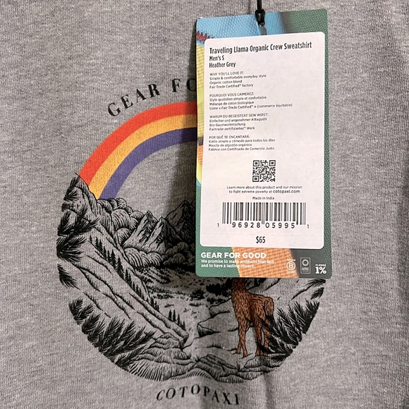 BRAND NWT Cotopaxi Men S Traveling Llama Organic Crew Sweatshirt in Heather - Picture 9 of 11